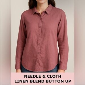Needle&Cloth Women Linen Blend Long Sleeves Button down Shirt Size XS Mauve